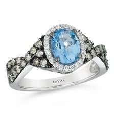 Le Vian 14K White Gold White & Chocolate Diamond Halo Engagement Ring Size 4-1/4