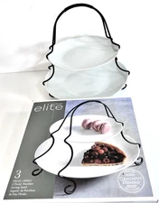 Gibson Elite 3 Piece 2 Tiered Porcelain Metal Serving Stand Used Once with Box