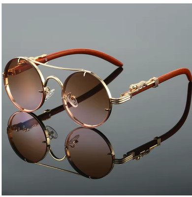 KAMMPT Vintage Round Sunglasses Men Fashion Double Bridge Multicolor Shades