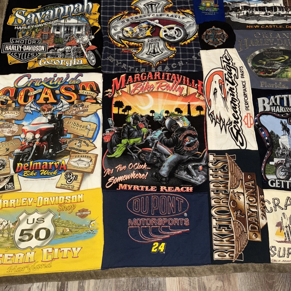 Vintage Harley Davidson T Shirt Quilt Handmade Blanket  57" X 66" (50) - Image 3 of 4