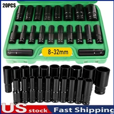 20PCS 1/2Inch Impact Sockets Set Drive Metric 8mm-32mm Deep 6-Point Set w/case