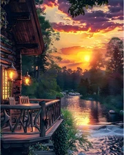 Paint by Numbers Kit for Adults - Sunset Cabin Adult Paint by Number Kits