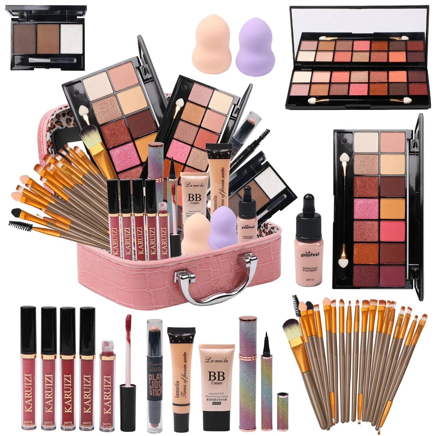 All in One Makeup Kit for Makeup storage bag 2X14 Colors Eyeshadow Palette Li...