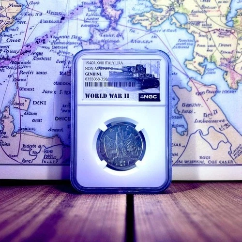 1940R XVIII ITALY LIRA NON MAGNETIC GENUINE GRADE WW2 ERA COIN NGC SLAB