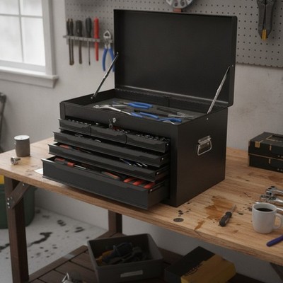 Werkzeugschrank mit 6 Schubladen Metall abschließbar Truhe schwarz Stahl Garage Werkstatt