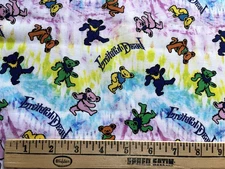 GRATEFUL DEAD DANCING BEARS 100% COTTON FABRIC 1/2 Yard 18"x44" HARD TO FIND FAB