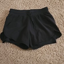 All In Motion Girl's Black Athletic Shorts Drawstring Lined Pockets Lightweight