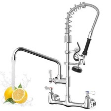 Commercial Wall Mount Kitchen Faucet with Pull Down Pre-Rinse Sprayer, Adjust...
