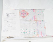 Japanese Silk Kimono in Original Papers Silver, Green, Purple  Pink 174" Total