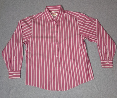 Talbots Wrinkle Restistant Long Sleeve Button Up Size 6 Pink Stripped Preppy