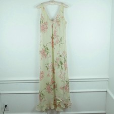 Vintage Size 12 Maxi Dress Butter Yellow Soft Floral Chiffon Fairy Feminine Y2K