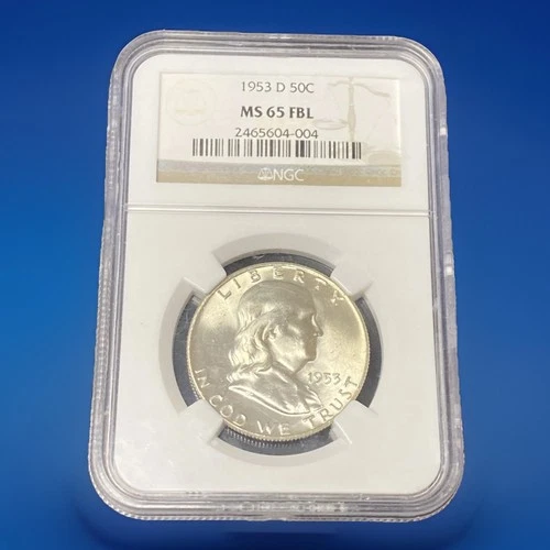 1953-D Franklin Silver Half Dollar NGC MS65 FBL Denver 90% Silver