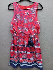 Eliza J Women 8 Dress Red Floral Sleeveless Scoop Neck Above Knee Lined Summer