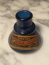 1896 Davids Magic Black NY Cork Top Cobalt Blue Conical Cone Inkwell Ink Bottle