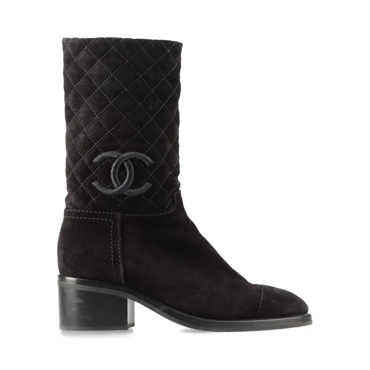 Chanel Coco Mark Matelasse Suede Boots 37C Ladies' Black G38158 Is there dirt on thumbnail 3