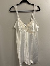 Linea Donatella Women  s Size Large White Lace  Crystals Tie Back Nightgown