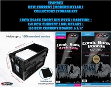150 BCW Current Mylar & Current Boards + 1 BCW Black Short Comic Bin Storage Kit