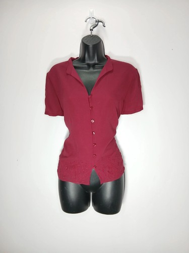 Laura Ashley, Vintage Laura Ashley Burgundy Red 100% Silk Embroidered Blouse UK 16 N40