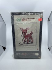 Vtg Columbia Minerva Reindeer Latch A Christmas Rug Kit 27  x27  1975