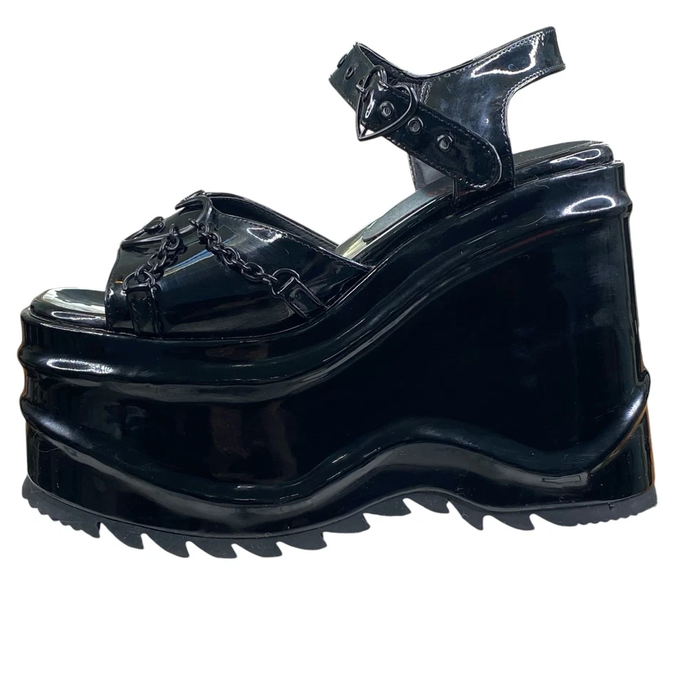 Demonia Women’s Wave 09 Heart Charm Black Platform Sandal Size US 10 - Image 3 of 4