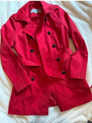 Marc New York Women's Red Double-Breasted Belted Collared Trench Coat