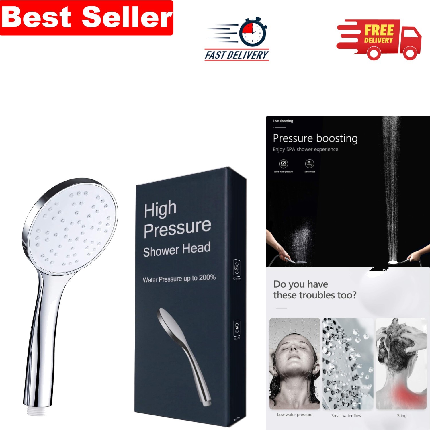 Environmentally Friendly High Pressure Shower Head - Rust-Proof Brushed Finish
