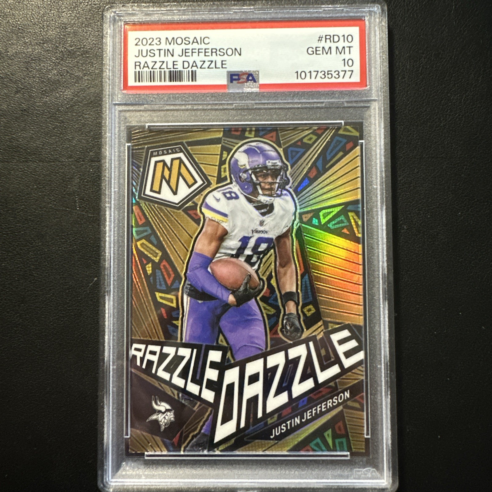 PSA 10 💎 JUSTIN JEFFERSON RAZZLE DAZZLE Vikings 2023 Panini Mosaic