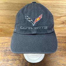 Corvette Hat Black Adjustable Strapback Embroidered Automotive Racing Cap