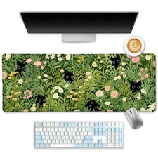 LIMKRIAN Anime Cat Mouse Pad Green Desk Mat, XL Gaming Mouse Pad with Stitche...