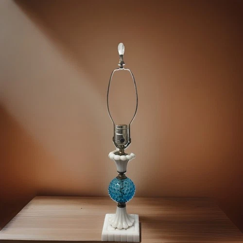 Vintage Depression Era Milk Glass Hobnail Blue/white Lamp  UV Reactive! No Shade
