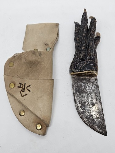Vintage Handmade Fixed Blade Hunting Knife with Taxidermy Alligator Foot Handle