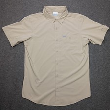 Columbia Shirt Mens Medium Beige Omni-Shade Stretch Short Sleeve Button Up