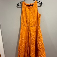 Donna Karan Sleeveless Asymmetrical Fit & Flare Saffron Orange Midi Dress 8