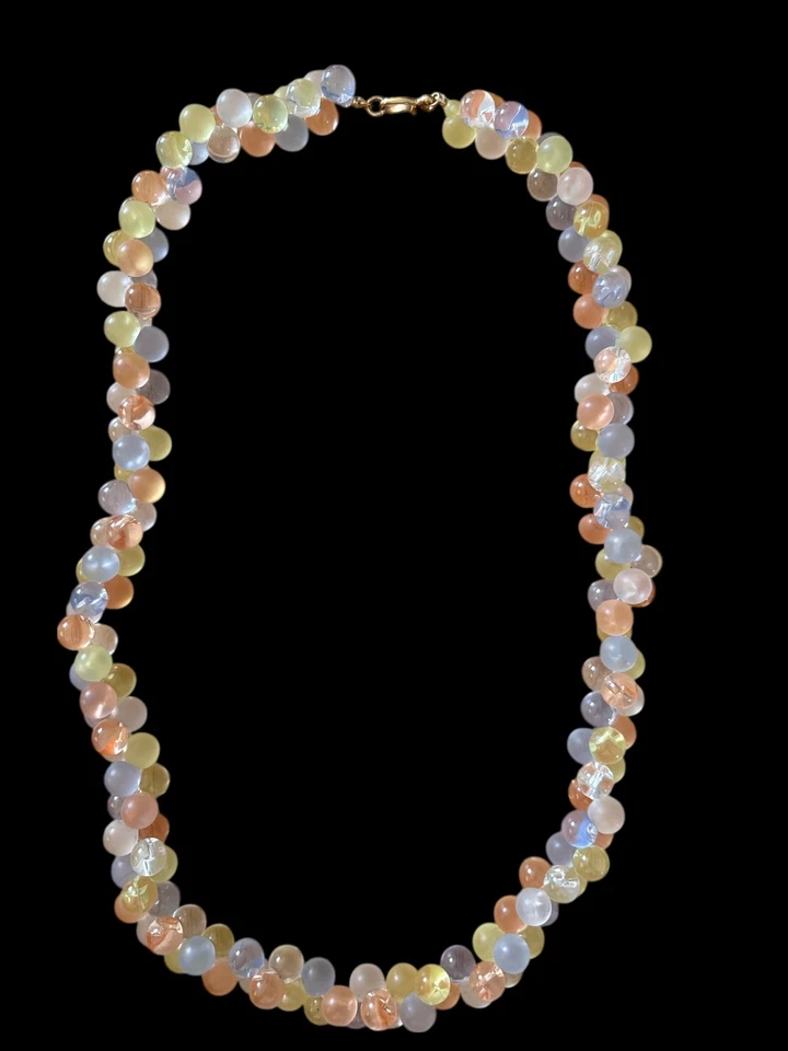 Vintage MONET Set Moonglow Pastel Lucite Bubble Bead Wisteria Necklace Bracelet - Image 2 of 4
