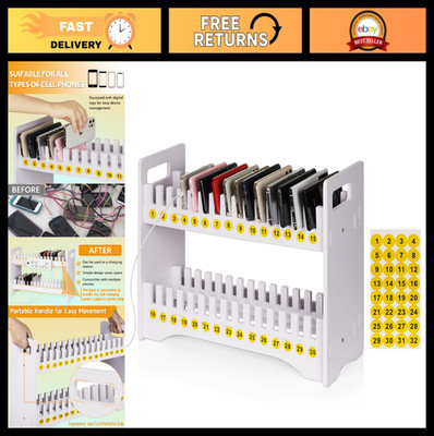 2-Tier Cell Phone Holder Rack for Classroom & Office - 30 Slot Organizer with St