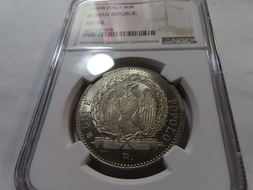 C3 Italy Roman Republic 1849-R Silver 40 Baiocchi NGC MS-66 Top Pop:1/0 Finest