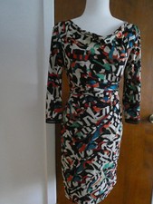Tahari Arthur S Levine Dress Size 2 Abstract Print Ruched Sheath Career Cocktail