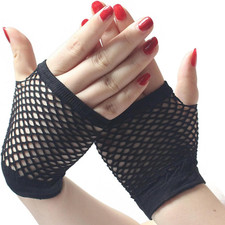 Fishnet Gloves Short Nylon Mesh Fingerless Gloves for Women and Girls 80S Costum