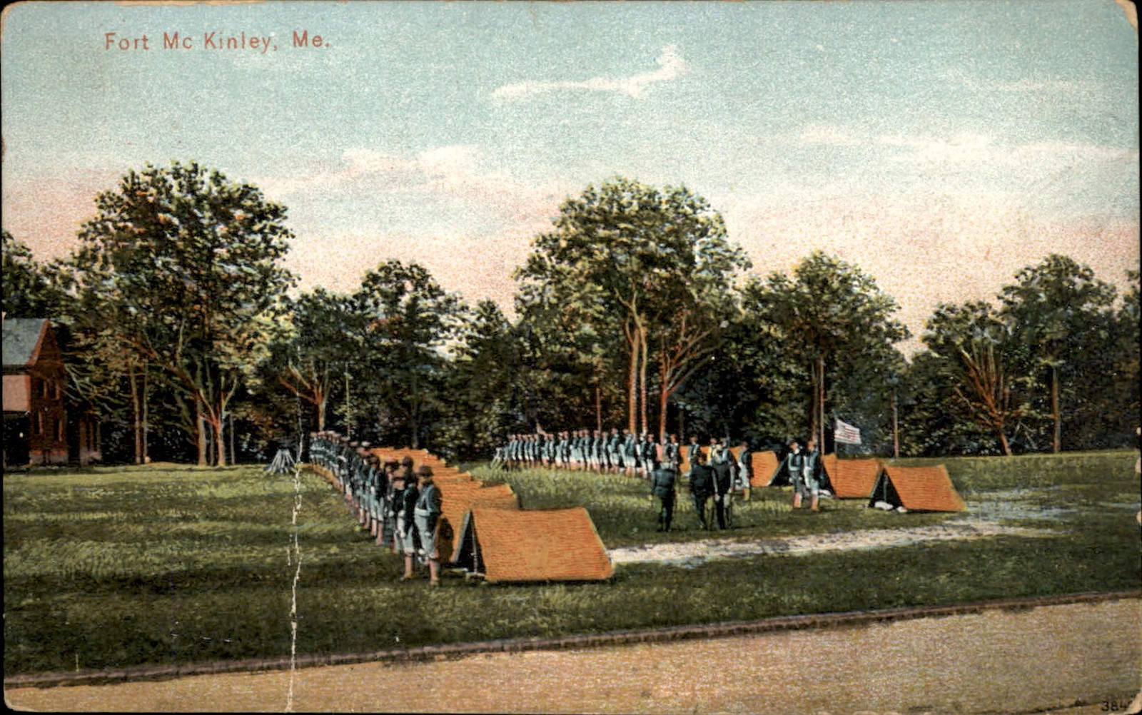 Fort McKinley ME Maine Soldier Tiendas Entrenamiento Taladro c1900-20s Tarjeta Postal De Colección