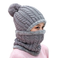 Winter Beanie Hats Piece Fleece Lined Knit Balaclavas Set Skull Neck Circle S...