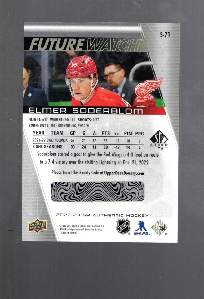 2022-23 SP Authentic Spectrum FX #S71 Elmer Soderblom Future Watch - Image 2 of 2