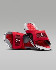 Jordan Hydro 4 Retro Slide Fire Red Black Cement Grey Mens Slippers 532225-600