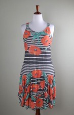 TANGO MANGO Striped Poppy Floral Tiered Layered Hem Tank Dress Size Large