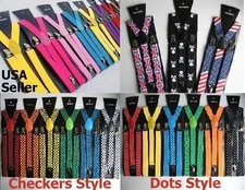 (All colors) Mens Womens Clip-on Suspenders Elastic Y-Shape Adjustable Braces