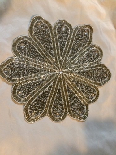 Silver White Flower Beaded Centerpiece 15". Made in India - Picture 7 of 12
