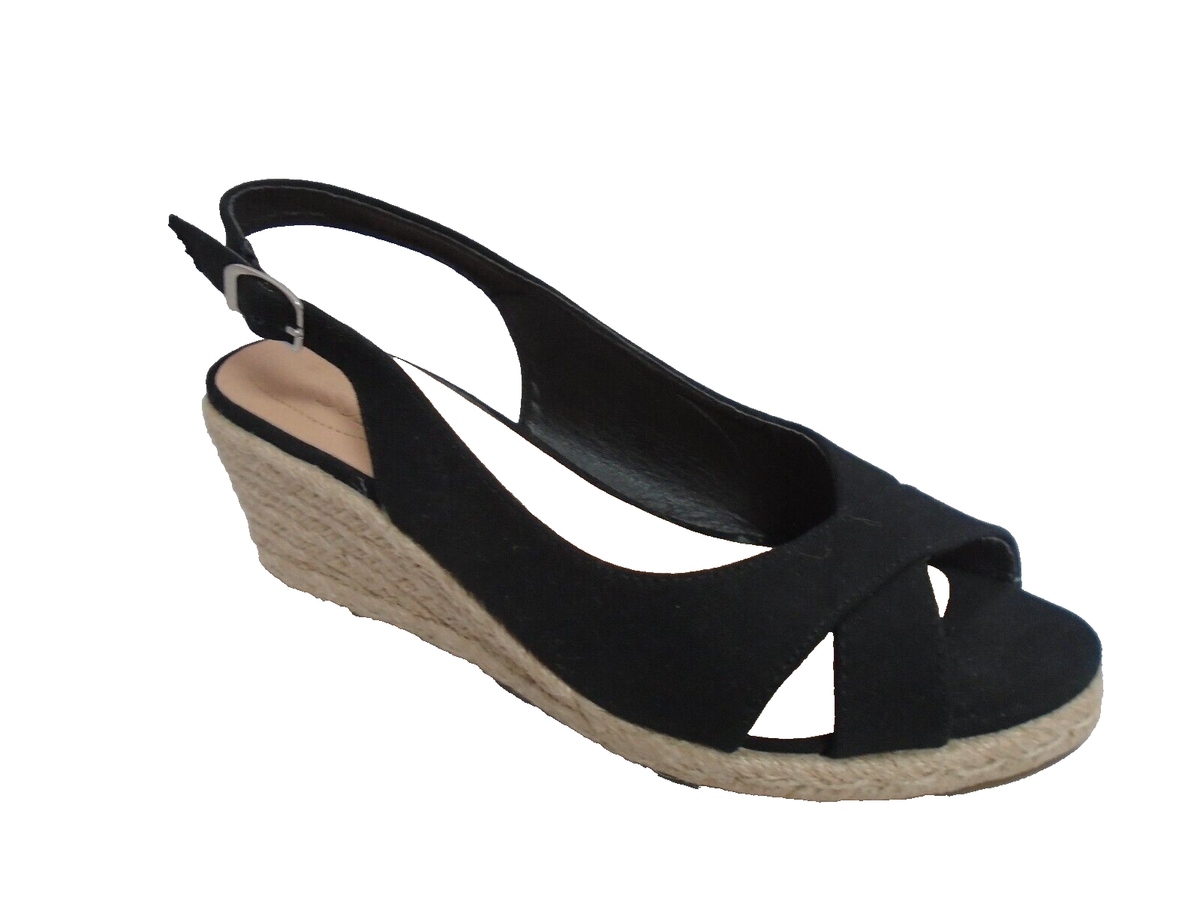GOOD FOR THE SOLE BLACK ESPADRILLE WEDGE LADIES SANDALS WOMANS UK