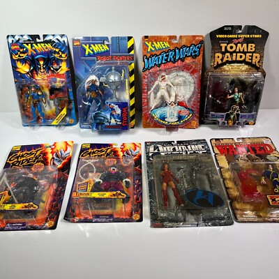 Marvel X-MEN Maverick, Robot, Ghost Rider, Tomb Raider 1995-97 Toy Figure Lot 8x