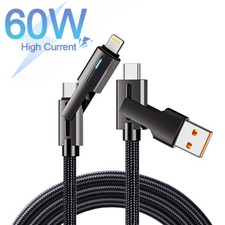 4 in 1 Multi Fast Charger Cable 60W USB C Data Cord For iPhone / Type C / Micro