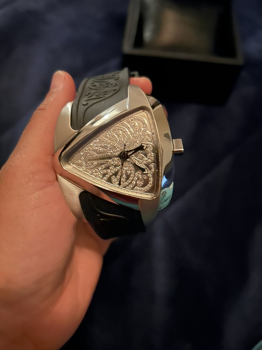 RARE TECHNOMARINE *MAORI* BLACK TRIBAL TRIANGLE FACE DIAMOND WATCH