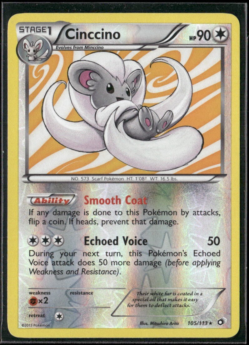 2013 Legendary Treasures Set Pokemon Card 105  Cinccino Reverse Foil LP